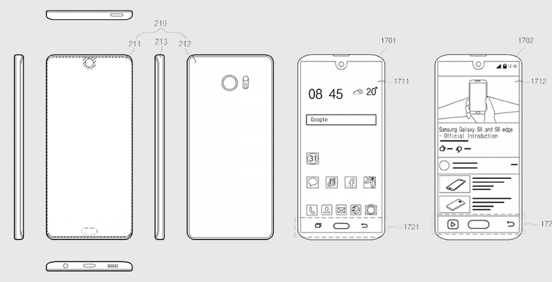 Самсунг получила патент на экран смартфона с вырезом сверху